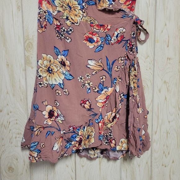 FLYING TOMATO FLoral Wrap Around Mini Ruffle Dress S - Picture 2 of 8